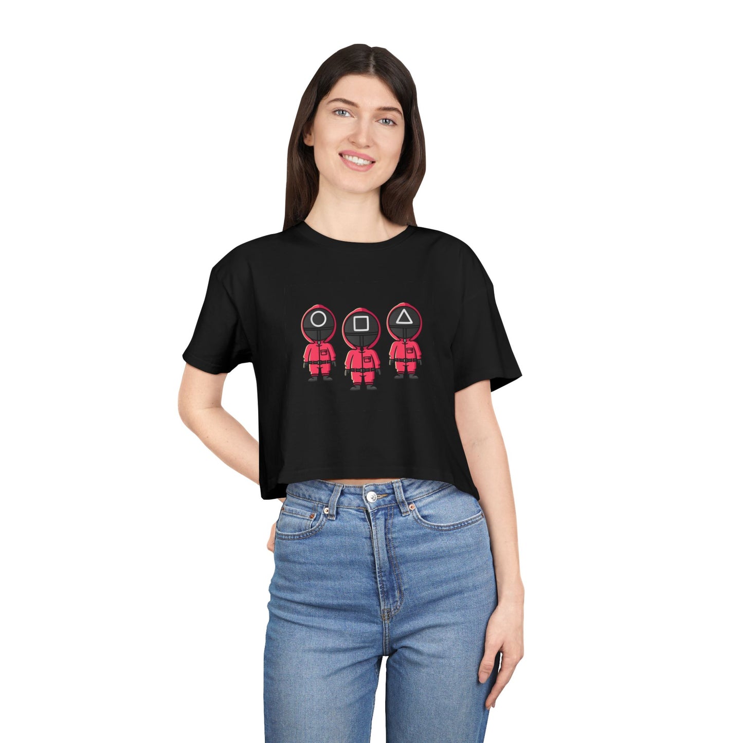 Trendy Women's Crop Tee with Unique Shapes Design